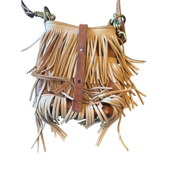 Handmade Jill K Brown Leather Fringe Crossbody Bag Brass Hardware Festival - Picture 2 of 6